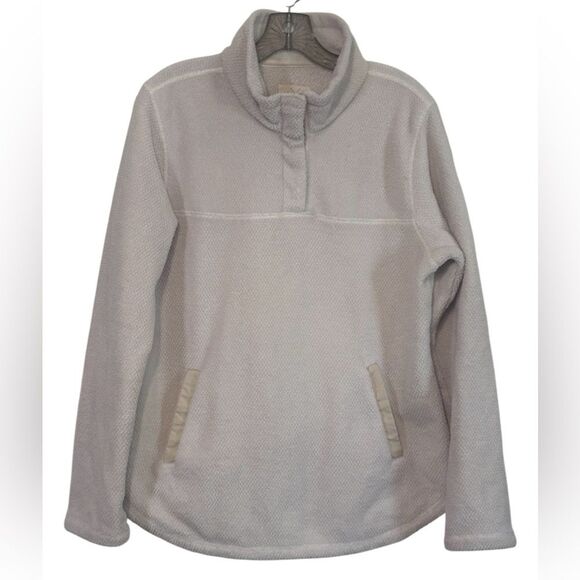 Thread & Supply Quarter Snap Front Pop Over Fleece Sweater Beige/Rice LARGE - Picture 1 of 6